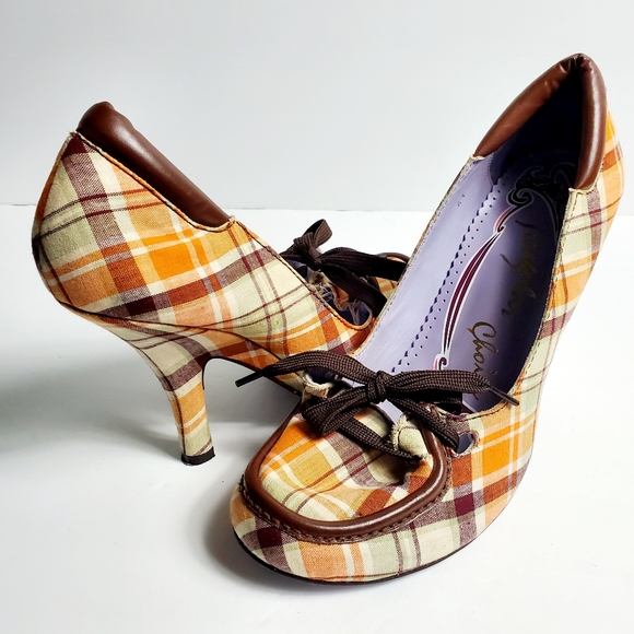 Irregular Choice Shoes - Irregular Choice Plaid Orange Flannel Heels